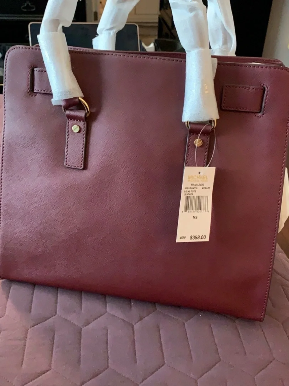 Michael Kors Burgundy Structured Satchel with Gold Hardware